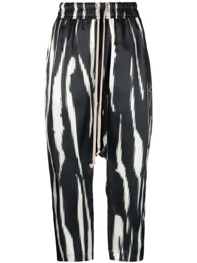 Rick Owens Zebra-print Dropped Crotch Trousers In Black