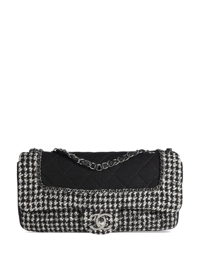 Pre-owned Chanel Houndstooth Boucle Classic Flap Shoulder Bag In Black