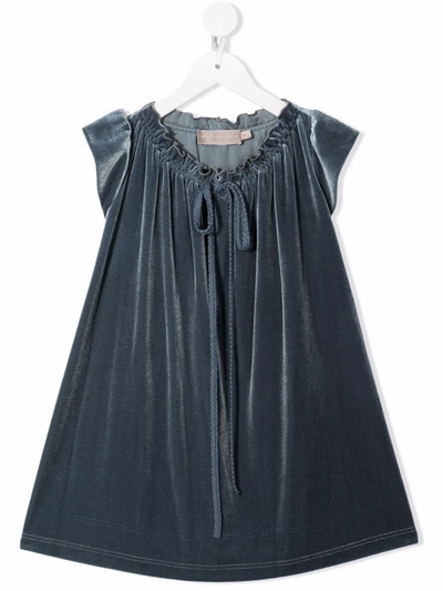 La Stupenderia Kids' Velvet-effect Lace-up Dress In Blue