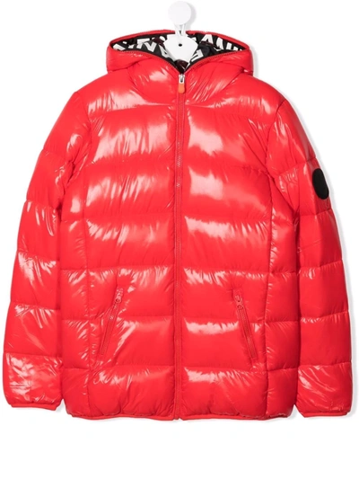 Save The Duck Teen Kate Hooded Puffer Jacket In Red