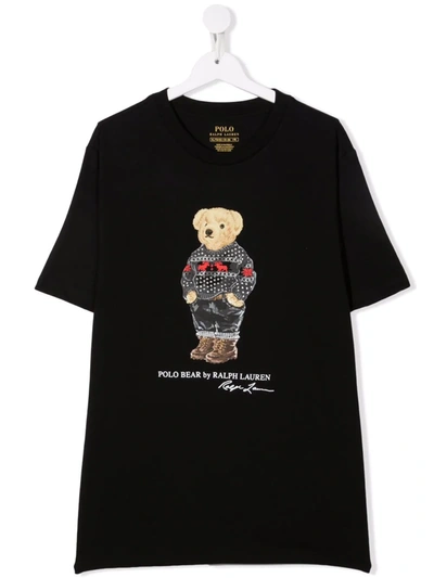 Ralph Lauren Kids' Polo Bear Cotton T-shirt In Black