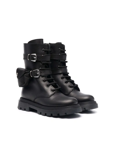 Gallucci Kids' Buckle Lace-up Leather Boots In Black