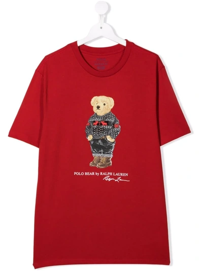 Ralph Lauren Kids' Polo Bear-print Short-sleeved T-shirt In Rot