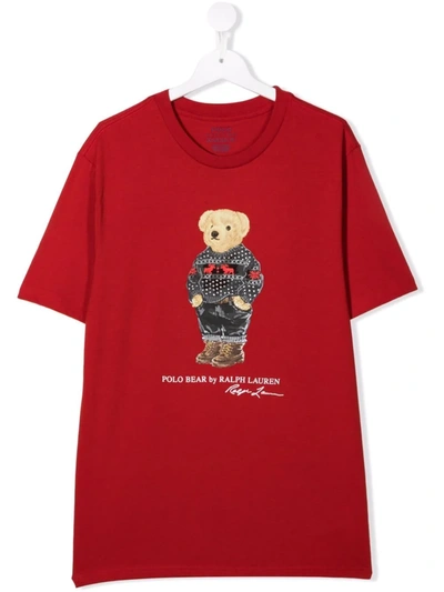 Polo Ralph Lauren Kids' Polo Bear-print Short-sleeved T-shirt In Rot