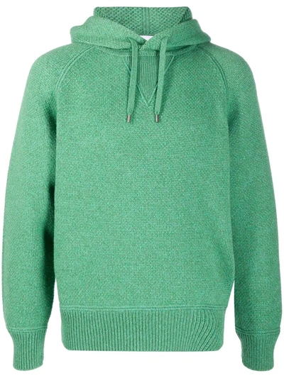 Ferragamo Purl-knit Ribbed-trim Hoodie In Green