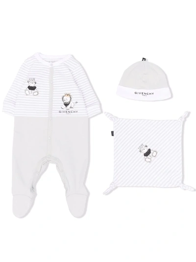 Givenchy Babies' 条纹动物印花睡衣套装 In Grey