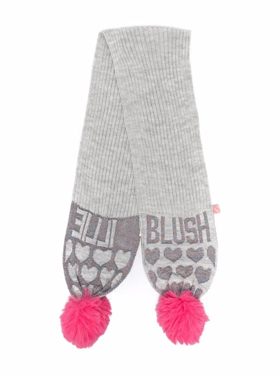 Billieblush Kids' Pompom-detail Knitted Scarf In Grey