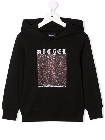 Diesel Kids' Logo-print Hoodie In Black