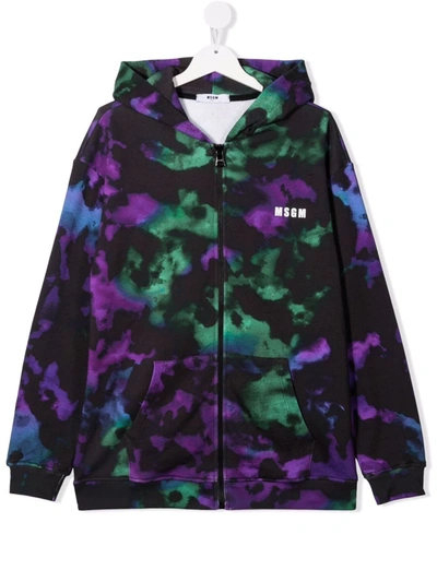 Msgm Teen Tie-dye Cotton Hoodie In Black