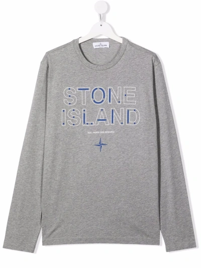 Stone Island Junior Teen Logo-print Long-sleeve T-shirt In Grey