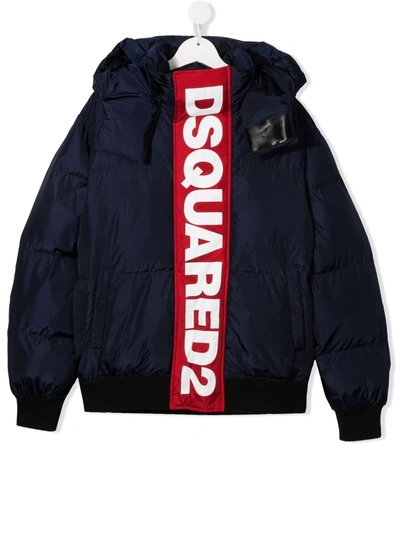 Dsquared2 Kids' Logo-tape Hooded Padded Jacket In Nero