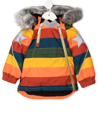 Molo Babies' Rainbow Stripe Hooded Jacket In Orange