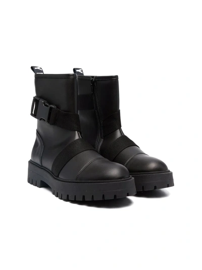 Dkny Teen Ridged Leather Boots In Black