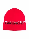 Givenchy Kids Split Logo Jacquard Cotton & Cashmere Beanie In Red