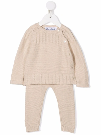 Tartine Et Chocolat Babies' Buttoned-up Knitted Tracksuit Set In Neutrals