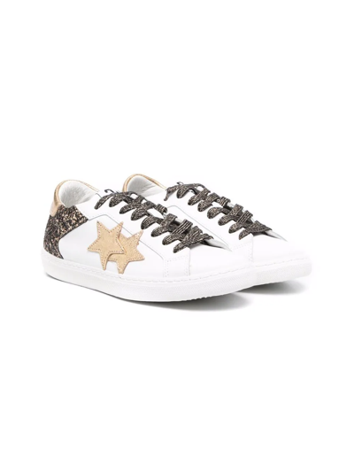2 Star Teen Star-patch Glittered Trainers In White