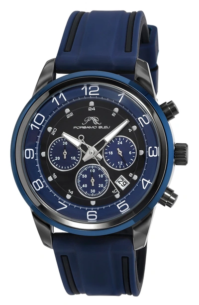 Porsamo Bleu Arthur Chronograph Silicone Strap Watch, 44mm In Blue/gunmetal
