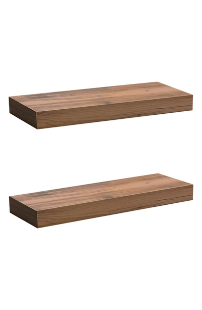 Sorbus Mahogany 2 Tier Wooden Wall Mounted Floating Shelf In Mahogany Wood