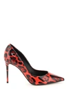 Dolce & Gabbana Printed Patent Leather Pumps In Leo Nero F Rosso Fra (red)