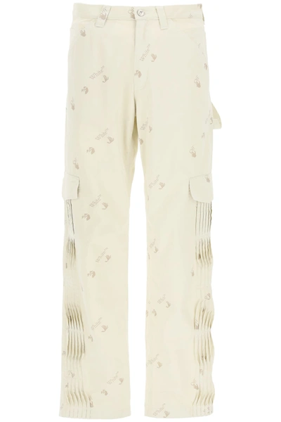 Off-white Pleated Logo Print Cargo Pants In White | ModeSens