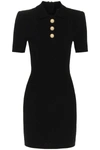Balmain Womens Noir Polo-collar Fitted Knitted Mini Dress 8