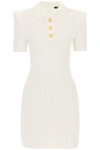 Balmain Button-embellished Ribbed-knit Mini Dress In White
