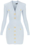 Balmain Short Light Blue Knit Dress With Gold-tone Buttons In Bleu Pale (light Blue)