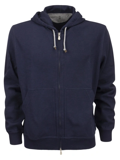 Brunello Cucinelli Techno Cotton Interlock Zip-front Hooded Sweatshirt In Cobalt