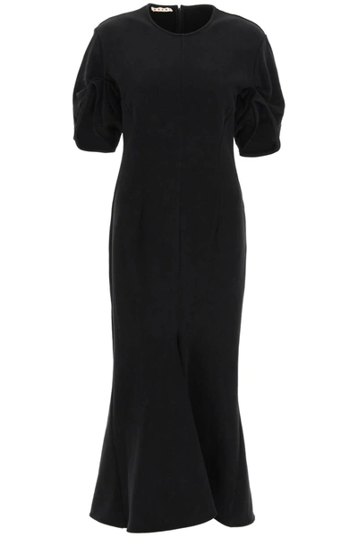 Marni Flared Jersey Midi Dress In Black