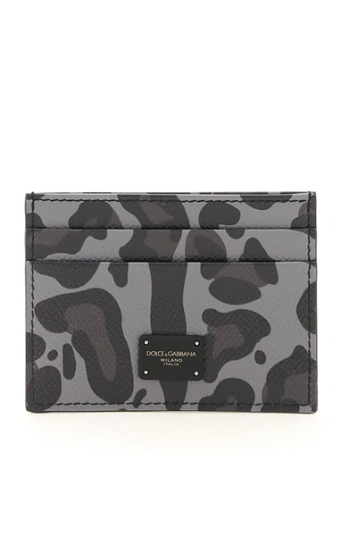Dolce & Gabbana Leopard Print Card Holder In Grey,black