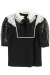 SELF-PORTRAIT SELF-PORTRAIT MINI DRESS WITH LACE AND CRYSTALS,AW21 016TA BLACK