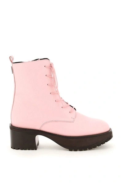 By Far Cobain Pebbled-leather Platform Ankle Boots In Pink