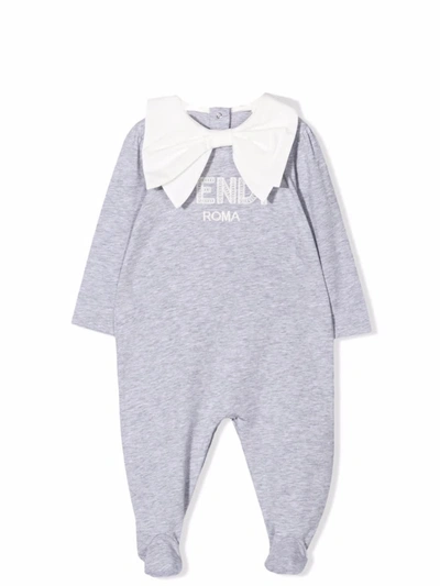 Fendi Babies' Jumpsuit With Bow In Gray
