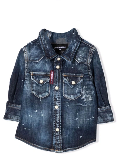 Dsquared2 Babies' Blue Stretch Cotton Denim Shirt