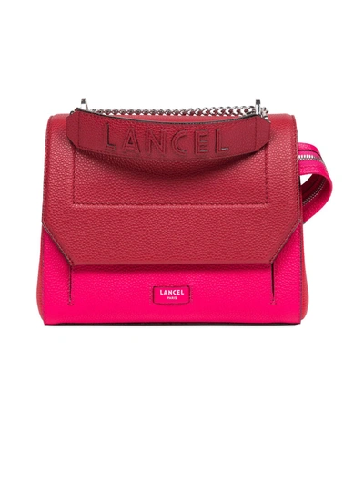 Lancel Bordeaux And Fuchsia Leather Shoulder Bag In Bordo