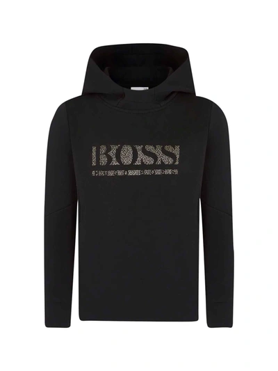 Hugo Boss Kids' Hooded Sweatshirt With Logo In Nero