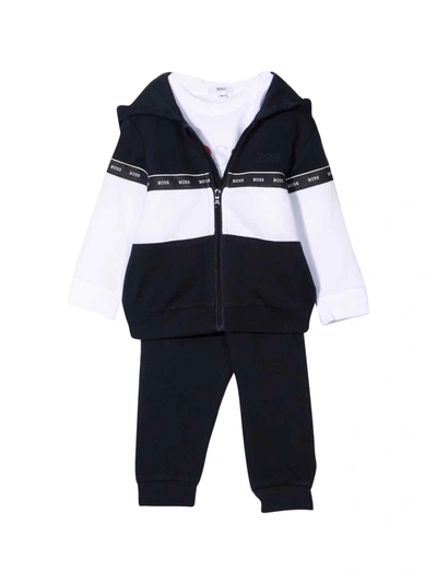 Hugo Boss Kids' Blue And White Sports Suit In Marine