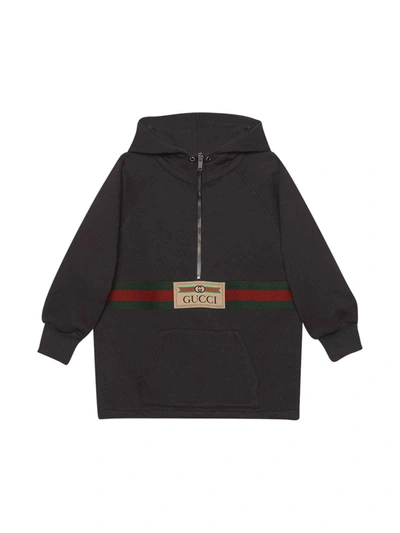Gucci Kids' Black Sweatshirt With Frontal Zip And Pocket, Hood And Long Sleeves In Grigio