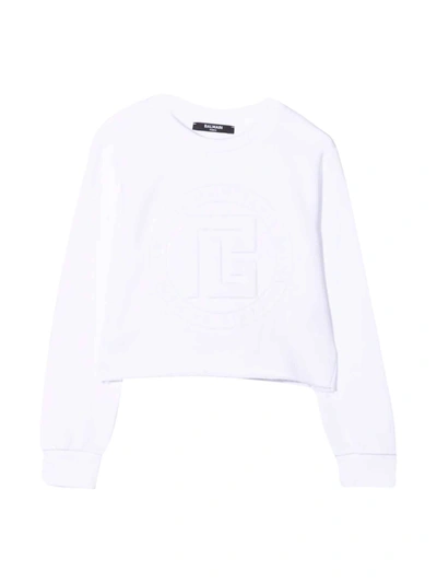 Balmain White Teen Sweatshirt With Logo In Bianco