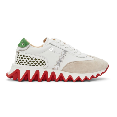 Christian Louboutin Men's Loubishark Flat Mix-leather Red Sole Sneakers In Version White