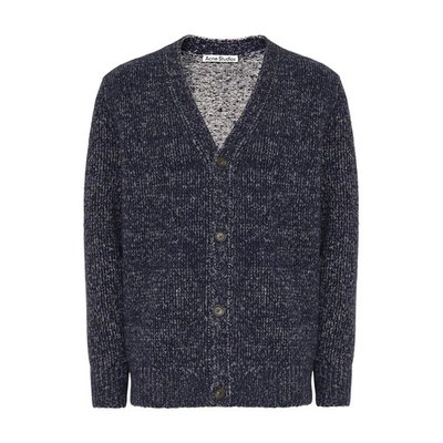 Acne Studios Melange Wool Blend Knit Cardigan In Blue