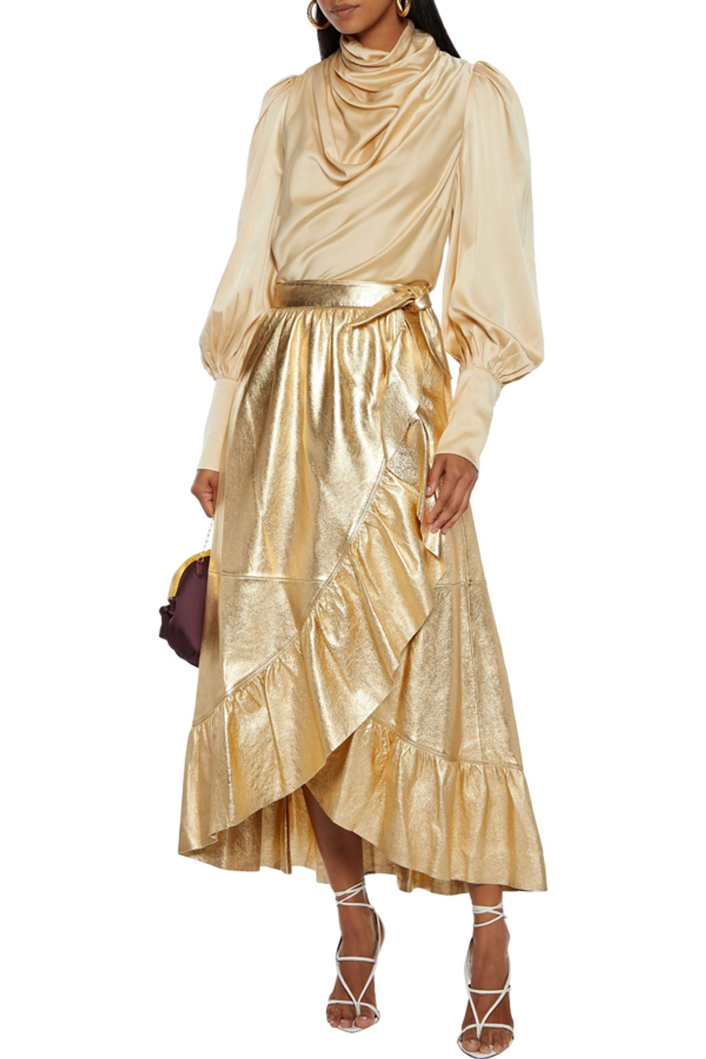 Zimmermann Ladybeetle Ruffled Metallic Textured-leather Midi Zimmermann Ladybeetle Ruffled Metallic Textured-leather Midi