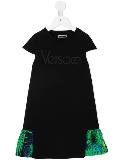 Versace Kids' Logo压纹t恤式连衣裙 In Black