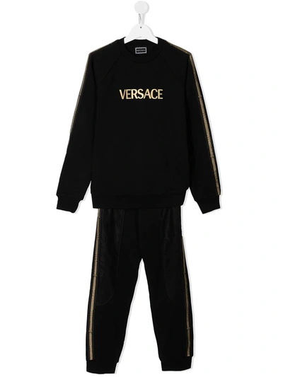 Versace Kids' Logo-embroidered Tracksuit Set In Black