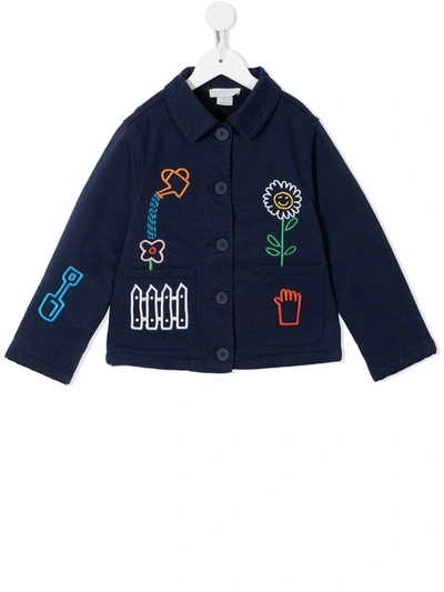 Stella Mccartney Kids' Garden Embroidered Jacket In Blue