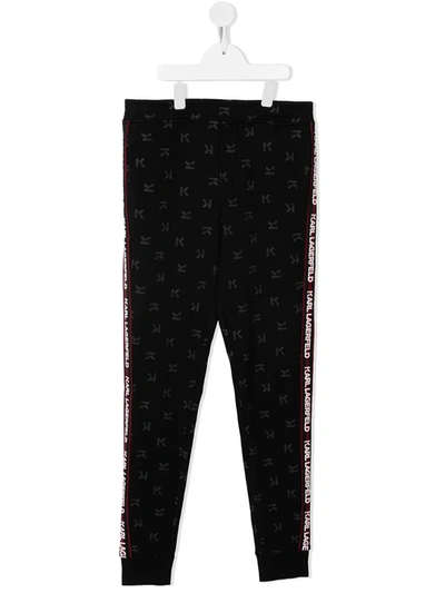 Karl Lagerfeld Teen Monogram-print Track Trousers In Black