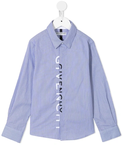 Givenchy Kids' Logo-print Pinstripe Shirt In Blue