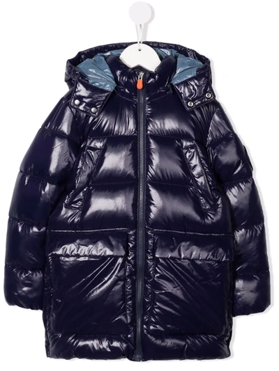 Save The Duck Kids' Hooded Padded Coat In Evening Blue