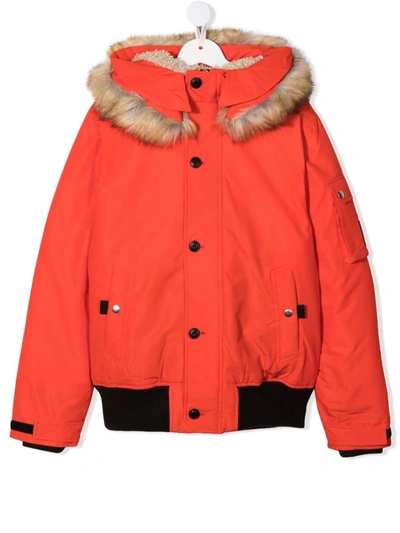 Diesel Kids' Faux-fur Trimmed Jacket In Red
