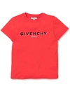 GIVENCHY RED KIDS T-SHIRT WITH BLACK FLOCKED LOGO,H25281 991